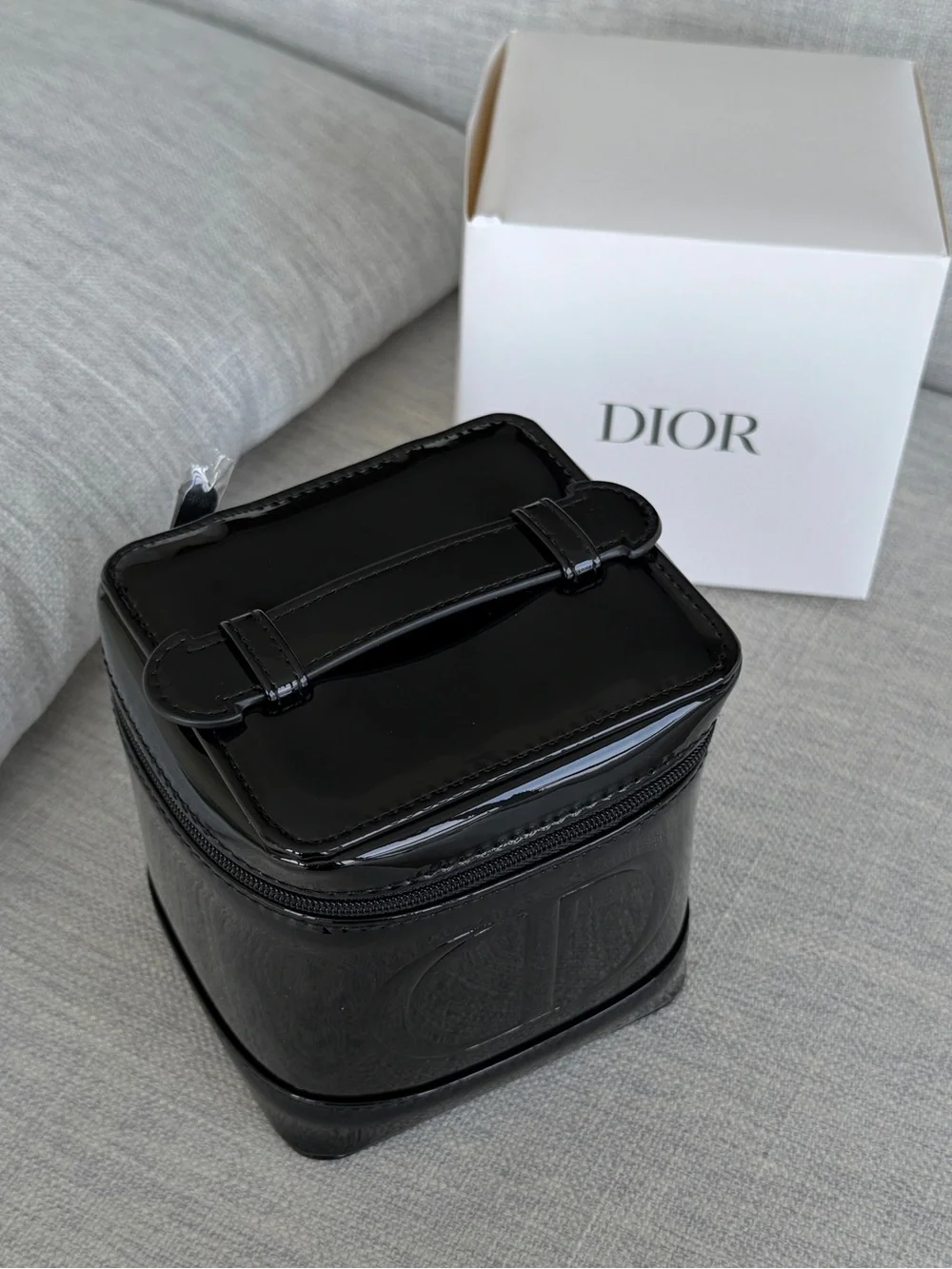 DIOR beauty Black Patent Leather Cosmetic Vanity Case with Top Handle